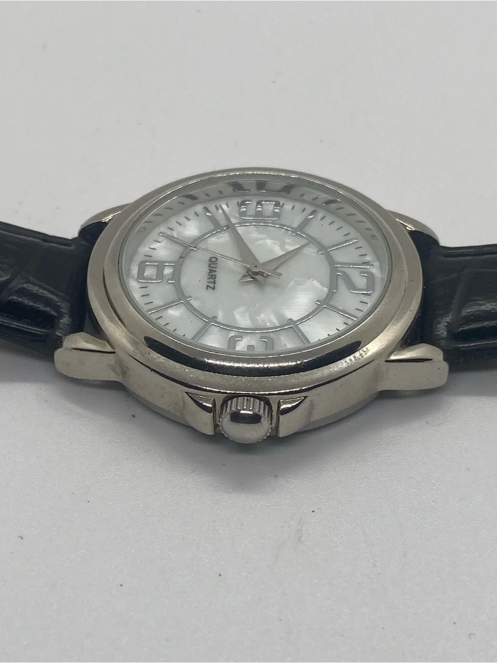 Silver Case Black Strap Mens Quartz Watch